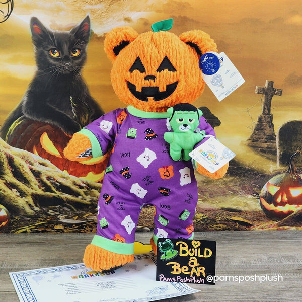 Build A Bear Pumpkin Glow Jack O'Lantern Halloween Frankenstein Sleeper Plush