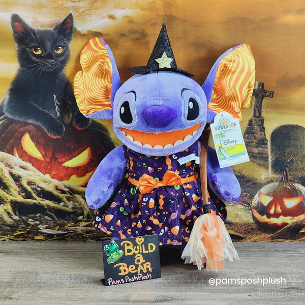 Build A Bear Disney Halloween STITCH Plush Suit & Witches Broom Wristie 2023