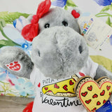 Build A Bear Valentine Hippo Plush Red Heart Ears & Pizza Clothes NEW