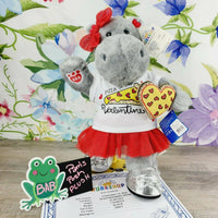 Build A Bear Valentine Hippo Plush Red Heart Ears & Pizza Clothes NEW