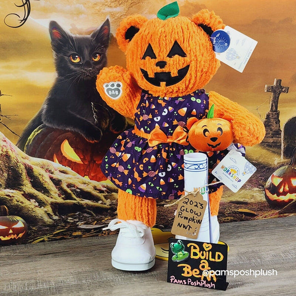 Build A Bear Pumpkin Glow Plush Jack O'Lantern Halloween 2023 Dress Clothes BAB