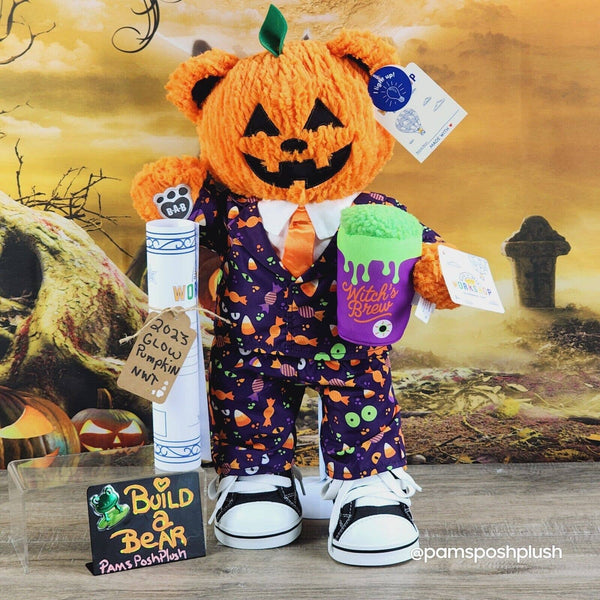 Build A Bear Pumpkin Glow Plush Halloween Jack O'Lantern 2023 Dress Suit Clothes