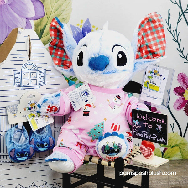 NWT Build A Bear Disney Snowflake Fun Stitch Plush Snowman Sleeper & Slippers