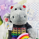 Build A Bear LGBTQ Pride HIPPO with Red Heart Ears & Rainbow Shirt and Shorts, Rainbow Wristie, Clothes for Hippopotamus