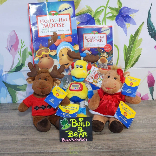 Build a Bear Christmas Holly and Hal Robot Buddies Mini Plush Moose DVD & Book Lot