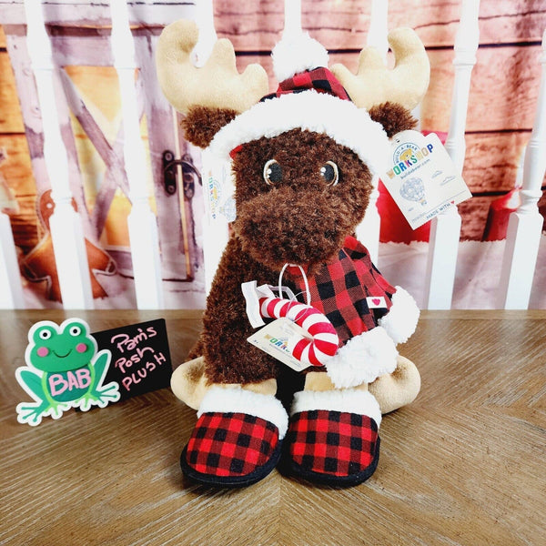 Build A Bear Chestnut Moose Christmas Plaid Scraf Hat Slippers Brown Plush NWT