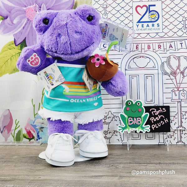 Build A Bear Purple Frog Plush with Ocean Vibe 2pc Outfit Bundle Clothes